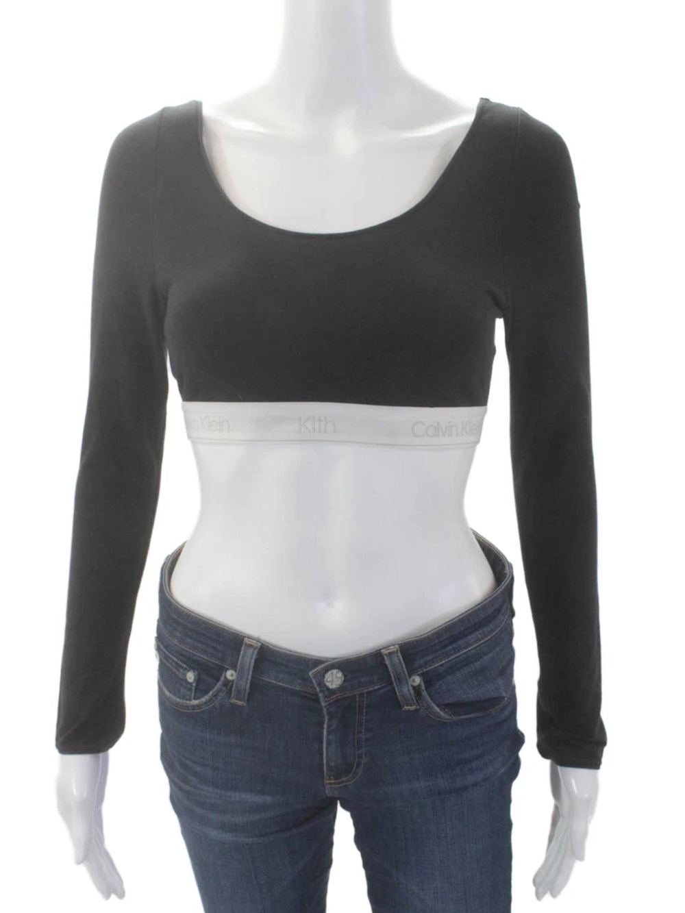 Calvin Klein X Kith Black Long-Sleeve Cropped Bralette with White Logo Band